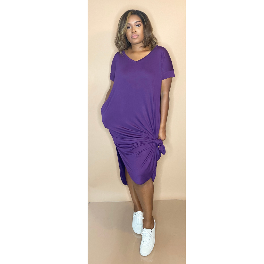 Long Basic Essential Maxi Dress- DK Purple